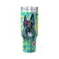 Preview: Tumbler mit Hundemotiv Eddy - Edelstahl, Becher, 1L, mit Strohhalm, bunt, Motive in Digitaler Popart, Mischling, Mix, Deutscher Schäferhund